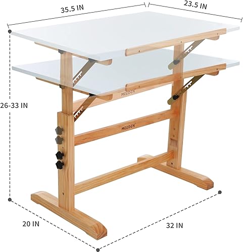 MEEDEN Table à dessin en bois blanc avec grande surface réglable et inclinée, bureau à dessin et table de loisirs, table à croquis pour écrire, étudier, lire, travailler - Nail Gallerys