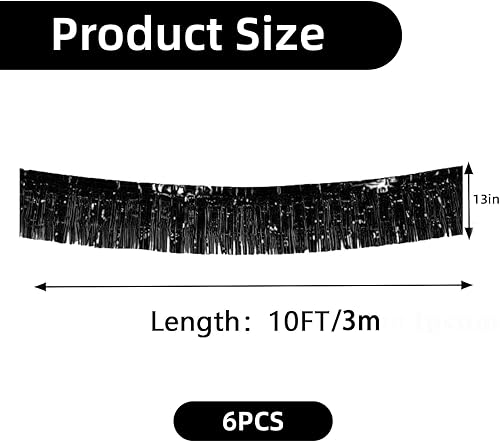Lot de 4 guirlandes noires à franges métallisées - Guirlande à franges en film métallique - Pour fête d'anniversaire, fête prénatale, mariage, Noël - Nail Gallerys