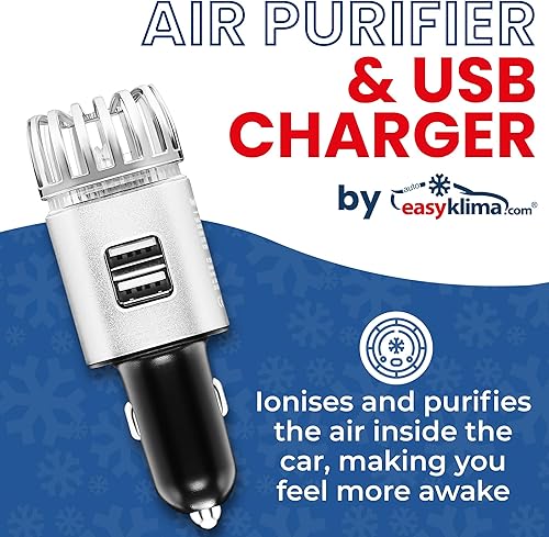 EasyKlima Purificateur d'air et chargeur USB pour voiture - Élimine les mauvaises odeur, rafraîchit l'air conditionné - purificateur d'air avec double port USB de 2,5A pour le chargement de la voiture - Nail Gallerys