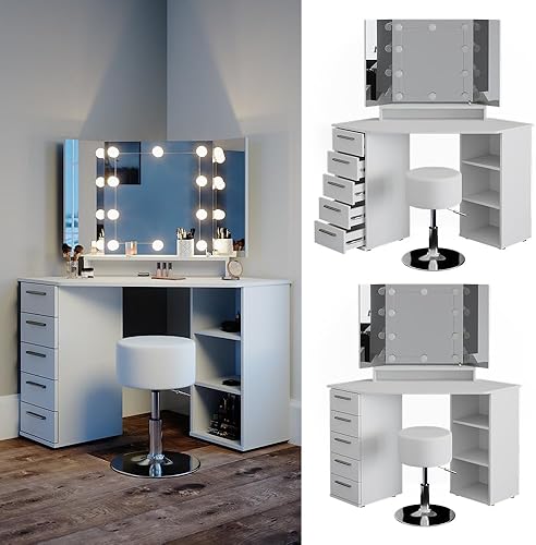 Vicco Coiffeuse Sofia, Blanc, 128 cm avec éclairage LED - Nail Gallerys