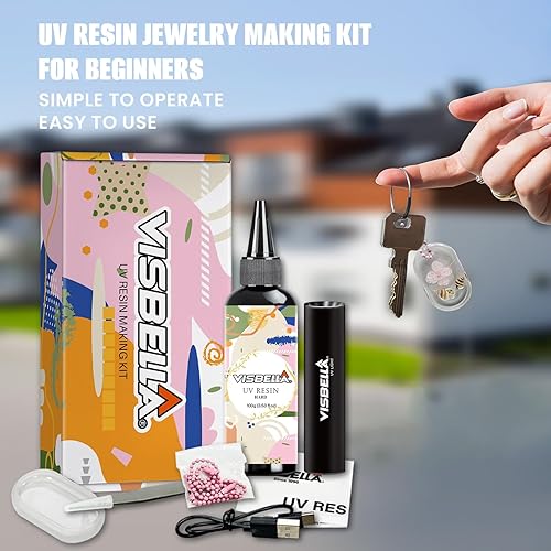 Visbella Kit de fabrication de résine UV - Durcissement rapide - Résine transparente avec lampe UV - Moules pour collier, porte-clés, bijoux artisanaux - Nail Gallerys