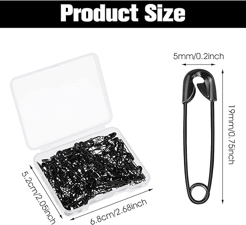 WLLHYF Lot de 150 épingles à nourrice en acier inoxydable avec boîte de rangement pour vêtements, art, artisanat, bricolage, accessoires de maison - Noir - 19 mm - Nail Gallerys