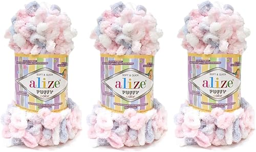 Alize Puffy Color Lot de 3 pelotes de fil à tricoter à la main, 100% micropolyester doux et épais pour couverture de bébé (300 g, 27,7 m) (5864) - Nail Gallerys