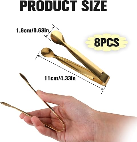 8pcs Pince à Glaçons, Pince à Bonbons 11cm, Pince à Glace, Pince a Sucre en Acier Inoxydable, pour Serrer la Glace, les Bonbons, le Pain, les Biscuits, Mini Pinces à Apéritifs - Nail Gallerys