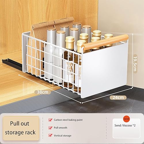 Tiroir de cuisine extensible - En acier au carbone - Avec poignée et colle - Sans perçage - 26 x 41 x 13 cm (l x P x H) - Nail Gallerys