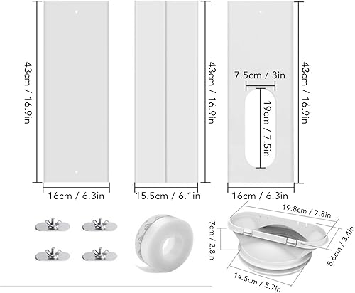 SUNFECILI Kit de Joint de Fenêtre Universel Kit D'aération de Fenêtre de Climatiseur PVC Installation Facile Accessoire de Fenêtre de Climatiseur Réglable Universel sans Couture (4 plaques - Nail Gallerys