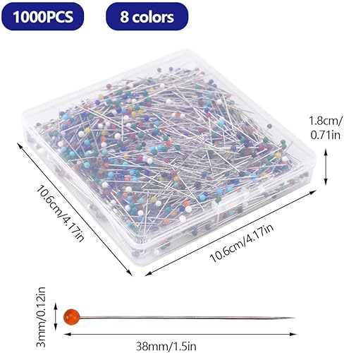 1000 Pièces Résistant À La Chaleur Epingle À Tête Ronde Couture en Verre, 38 Mm Epingles Couturiere Multicolores Tête Fines, Acier Inoxydable, pour Tissu, Bijoux, D'Artisanat Et Projets De Couture - Nail Gallerys