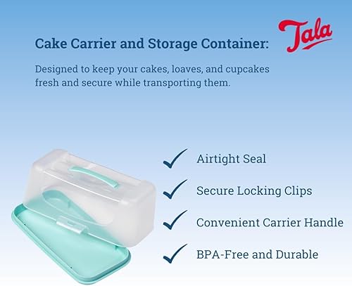 Tala Portegâteau rectangulaire, conteneur de stockage idéal pour gâteaux, pains et cupcakes, hermétique avec base stable et clips de verrouillage sécurisés, poignée de transport, sans BPA - Nail Gallerys