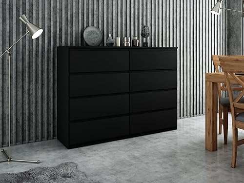 meble masztalerz Commode avec 8 tiroirs 140 cm, Meuble Rangement, Commode Chambre H : 101,5 cm, L : 138,5 cm, P : 39 cm Commode avec tiroirs, Commode Chambre Adulte (Noir) - Nail Gallerys
