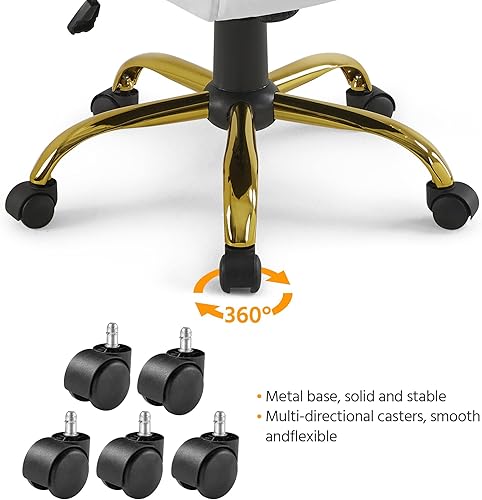 Yaheetech Chaise de Bureau Ergonomique Hauteur Réglable Inclinable avec Dossier Rembourré Fauteuil de Bureau Similicuir Or Blanche - Nail Gallerys