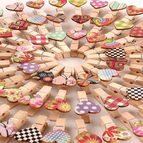 ANCLLO Lot de 100 mini pinces à linge avec cœurs-pour photos, scrapbooking, travaux manuels, emballage cadeau, Fête Mariage, la décoration de Bricolage 3,5 x 0,7 cm - Nail Gallerys