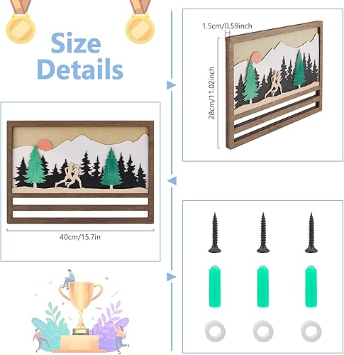 SUPERDANT Porte Medaille de Course 3D Support Medaille en Bois Porte Médaille Organisateur de Médaille Lanière de Ruban Support pour Medaille pour Coureurs Athlètes Cadeaux 40x28cm - Nail Gallerys