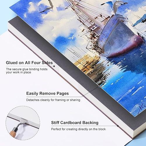 Lightwish Bloc de papier aquarelle, 100 % coton sans acide, 300 g/m², 20 x 13,8 cm, carnet de croquis aquarelle presse à froid pour artistes, adultes, étudiants, 20 feuilles - Nail Gallerys