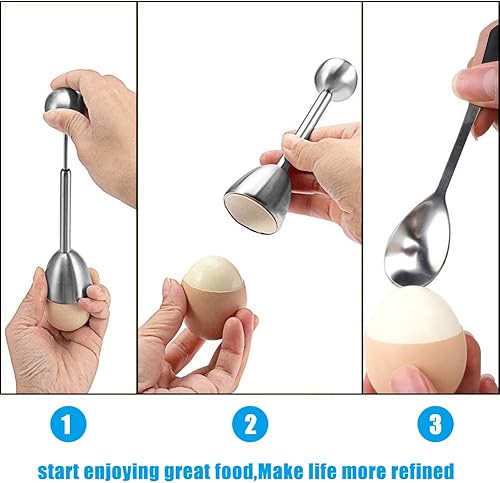 Coupe-œuf Outil D'Oeuf en Acier Inoxydable avec Cuillères et Coquetiers oeuf, Coupe-Coquille pour Oeufs durs et Mous, Toqueur Oeuf - Nail Gallerys