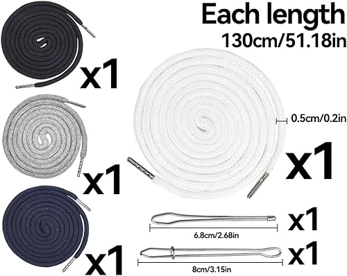 AOYEGIC 4 Cordons de Serrage,Cordons pour Pantalons de survêtement,Cordons pour Sweat à Capuche avec Attache,pour Shorts de Bain,Sweat-Shirts,Vestes,Manteaux,Sacs(Blanc,Noir,Gris,Bleu Marine,130 cm) - Nail Gallerys