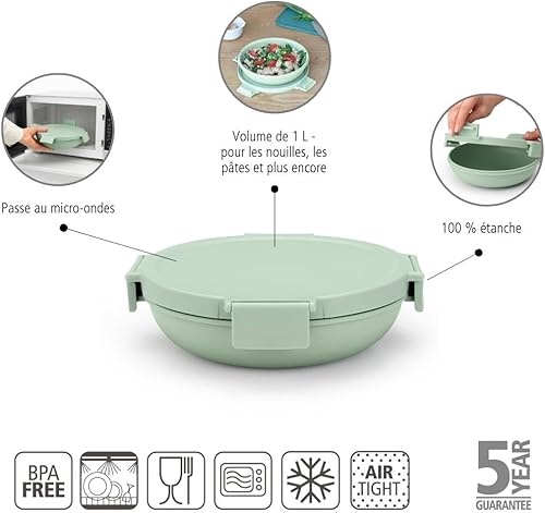 Brabantia - Boîte Ronde Make & Take 1L - Design Compact & Plat - Couvercle à Clips - Étanche - Fermeture Hermétique - Convient pour le Congélateur, le Lave-Vaisselle & le Micro-Ondes - Dark Grey - Nail Gallerys