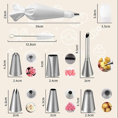 9 Pièces Douille Patisserie Professionnelle,1 Poches à Douille en et Réutilisable,avec 6 différentes Douilles en Acier Inoxydable,DIY Poche Douille Patisserie Kit pour Décoration - Nail Gallerys