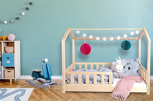 Lit Enfant Lit Cabane 60x120 CM avec Protection Antichute Cadre De Latternost en Bois Pin pour Maison Enfants Garçons & Filles - Bébé Décoration Chambre Garçon (Protection : Aucune) - Nail Gallerys