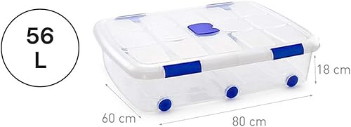 DRW Boîte de rangement sous lit en PVC transparent avec couvercle et roulettes et anti-mites de 56 litres 60 x 80 x 18 cm - Nail Gallerys