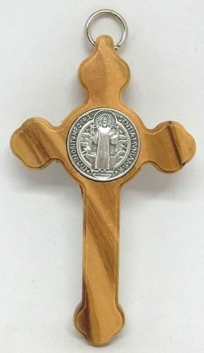 GTBITALY 10.030.91 Croix de Saint Benoît en bois d'olivier Inri avec anneau Taille 8 cm en forme de fleurs Décoration de salon - Nail Gallerys