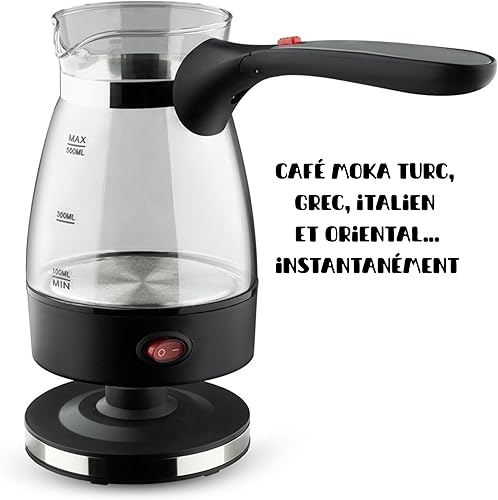 Cafetière Électrique 600W 500ml - Cafetiere Turque Grecque Moka Italienne, Machine à Café Oriental en Verre et Acier Inox, Protection Antisurchauffe, Maison Bureau Camping. Cadeau parfait - Nail Gallerys