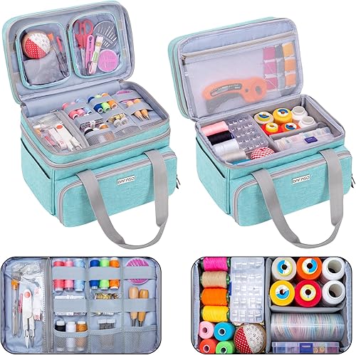 BAFASO Sac pour Kit de Couture Double Couche, Organisateur pour Accessoire Couture avec 2 Pochettes Détachables, Boite a Couture Grande (Aucun Accessoire Inclus), Vert - Nail Gallerys
