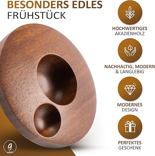 Gerlich® Lot de 4 coquetiers en bois d'acacia - durables, modernes et durables - Coquetiers avec aspect noyer pour un petit déjeuner particulièrement élégant - Idéal pour tous les jours - Nail Gallerys