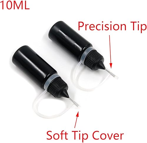 T Tulead Lot de 10 flacons applicateurs à pointe noire en métal et plastique 10 ml - Nail Gallerys