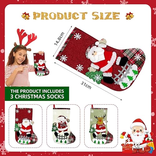 Chaussettes de Noel a Suspendre Personnalisable Lot de 3, Petite Chaussette de Noel a Suspendre Personnalisé Decoration Noel Interieur Maiso, Jute Chaussettes Noel Cheminee Sapin de Noel Decoration - Nail Gallerys