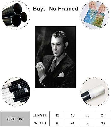 saedba Impression sur toile de style rétro acteur gagnant un Oscar, Gary Cooper - Décoration murale pour salon, chambre à coucher - 30 x 45 cm - Nail Gallerys