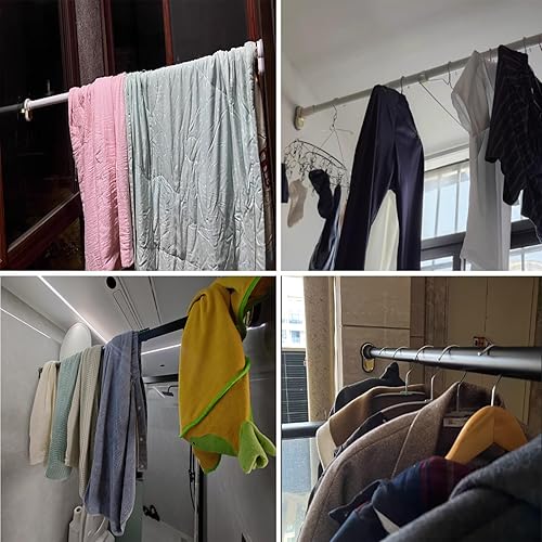 Tringle Penderie Barre de Penderie Extensible en Métal 3.7 4.3 4.9 m, Barre de Rideau de Douche Décorative avec Niveau à Bulle, Barre de Valet de Penderie Rétractable Sans Perçage(Black,0.7-1.2m (2.2 - Nail Gallerys