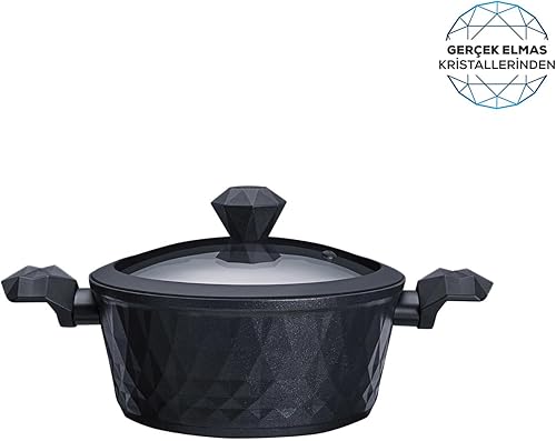 Karaca Bio Diamond Faitout avec poignées antibactériennes et fond à induction 24 cm, lot de 4 l, revêtement antiadhésif avec couvercles en verre, granit, convient pour tous les types de plaques de - Nail Gallerys
