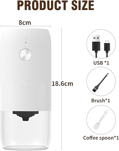 LIUWID Moulin à Café Électrique avec Meule en Céramique Portable Rechargeable Coffee Grinder Rugosité Réglable Capacité 30g pour Grains de Café (Blanc) - Nail Gallerys