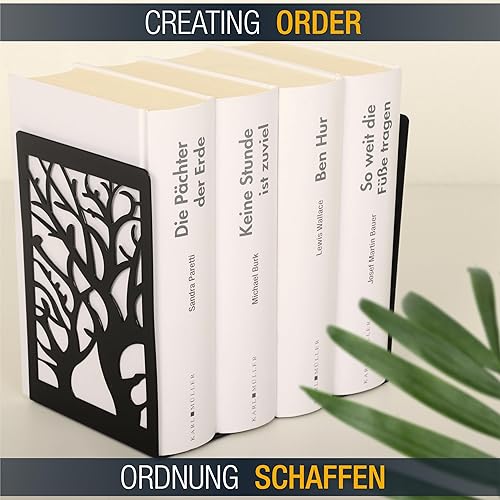 RICOO Serre Livre, Lot de 2, BS202x2, Cale Livre en Métal, Presse Livre Original en Fer avec Base Antidérapante, Bloc Livre pour Étagère, Noir - Nail Gallerys