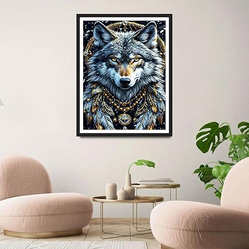 QINRUBB DIY 5D Fantaisie Loup Peinture Diamant Painting Kit, 5D Attrape-rêves Art du Diamant Complet Kits, Plume Diamond Art Kits Point de Croix Painting pour Adultes Débutants Maison Décor 30x40 cm - Nail Gallerys