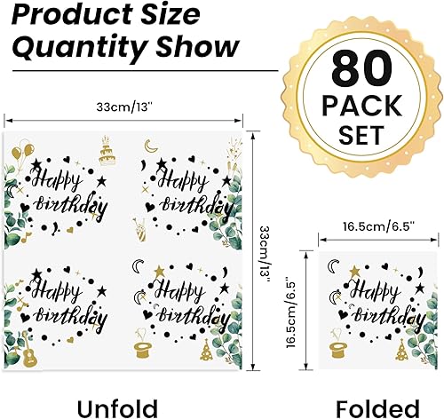 Nexum Lot de 80 serviettes d'anniversaire Happy Birthday Eucalyptus 33 x 33 cm - Nail Gallerys