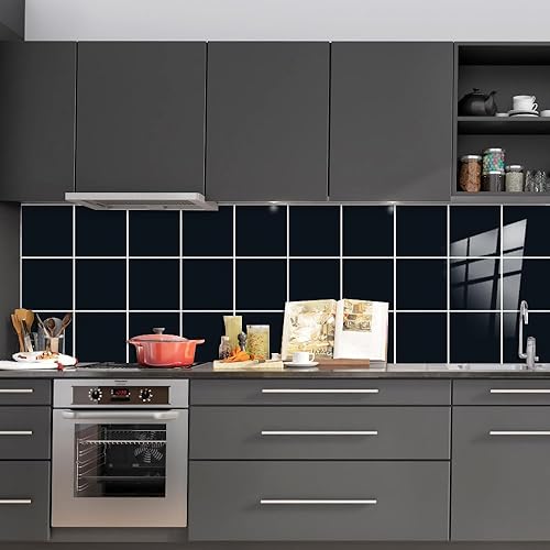 Hixingo Carrelage Adhesif Mural Cuisine Salle de Bain 20 Pièces Carré Couleur Unie Credence Adhesive pour Cuisine, Dalle Pvc Adhesive Murale Carrelage Autocollant (Noir,15x15cm) - Nail Gallerys