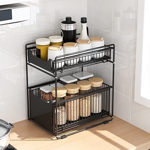 Mengda Rangement sous évier, étagère empilable à 2 Niveaux, Panier de Rangement Coulissant, tiroir, Organisateur, pour comptoir de Cuisine, Garde-Manger, Salle de Bain (1, Blanc) - Nail Gallerys
