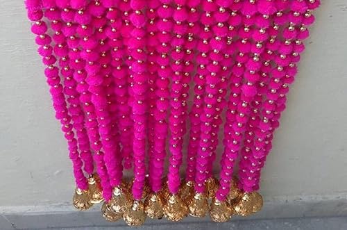 Lot de 5 guirlandes indiennes faites à la main avec pompons 1,5 m environ, couleurs mélangées, décoration diwali - Nail Gallerys