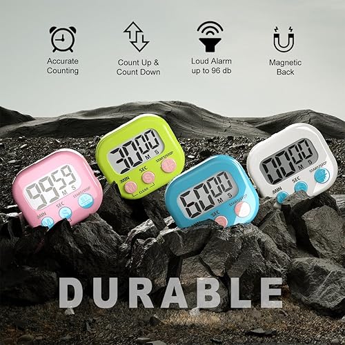 Acomingwin 4 Pièces Minuteurs de Cuisine, Timer Enfant Compteur à Décompte avec Grand Écran, Alarme Forte pour Cuisine, Salle de Classe & Devoirs Enfants-Alimentation par Piles AAA (Non Inclus) - Nail Gallerys