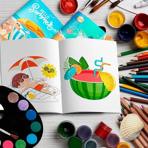Lot de 24 mini livres de coloriage d'été pour piscine en vrac, mini livres de coloriage pour loisirs créatifs, dessin, pastèque, ananas, noix de coco, flamant rose, décorations de fête hawaïennes - Nail Gallerys