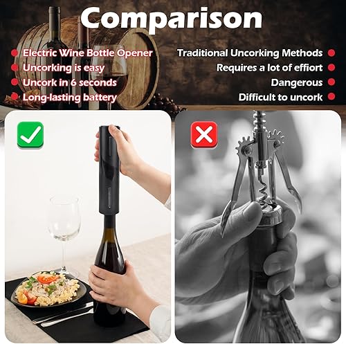 Tire Bouchon Electrique, Ouvre Bouteille Automatique de Vin, Pompe à Vide, Verseur, Bouchon et Cable USB, Ensemble Cadeau de Noël Amateurs de Vins - Nail Gallerys