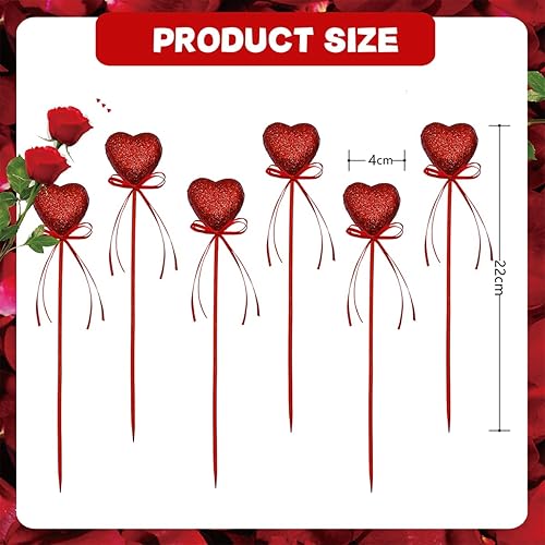 Lot de 6 pics en mousse à paillettes en forme de cœur pour Saint-Valentin, mariage, fête des mères, anniversaire, bouquet de fleurs, vase (rouge rose) - Nail Gallerys