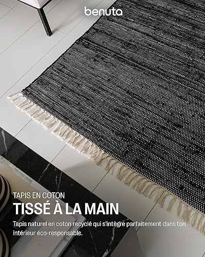 benuta Tom Tapis de salon pop en coton, crème, 60 x 100 cm, tissé à la main, 100 % coton recyclé, adapté au chauffage au sol - Nail Gallerys