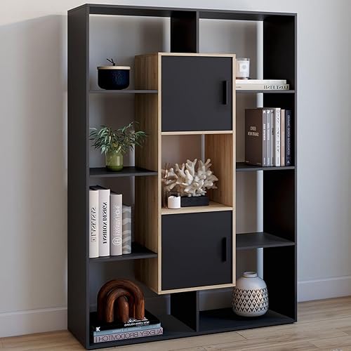 IDMarket - Etagère bibliothèque Colette avec 11 Compartiments et 2 Cases Noir et Effet Bois H.143 cm - Nail Gallerys