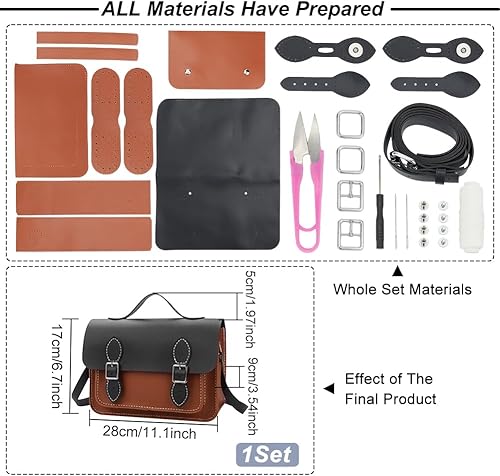 WADORN Kits de Fabrication de Sacs à Bandoulière DIY, Sac à Bandoulière en Cuir PU, Ensemble de Couture avec Instructions, Sac à Main Fait à la Main, Kit de Fabrication, 25x9x17 cm (Noir + Marron) - Nail Gallerys
