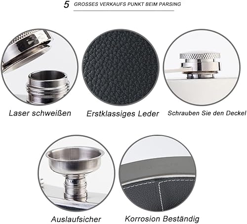 Flasque a Alcool avec 2 Tasses et 1 Entonnoir 8Oz, Cuir Noir 240ml Fiole Alcool Portable Acier Inoxydable Flasque de Whisky pour Voyage en Plein Air - Nail Gallerys