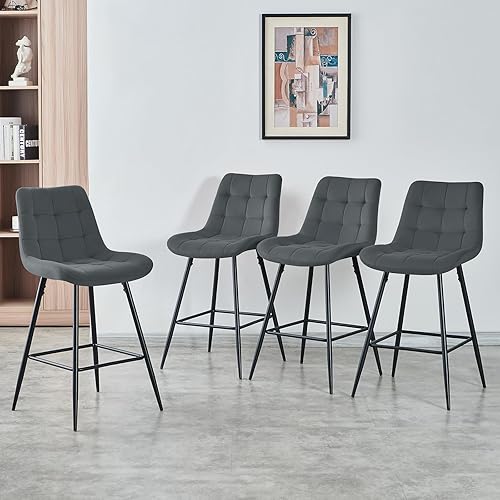 AINPECCA Tabouret de Bar Haut, Lot de 2, Chaise de Bar avec Dossier et Repose-Pieds en métal, recouvert de Velours, avec Rembourrage, pour Bar, Cuisine (2, Orange) - Nail Gallerys