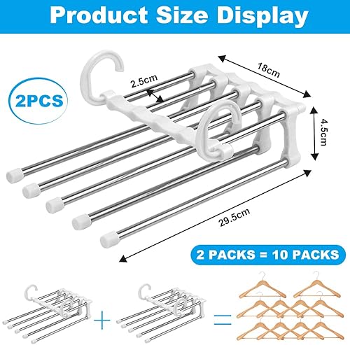 LPAMABA 5 en 1 Cintre Pantalon, 2 pièce Cintres pour Pantalons en Acier Inoxydable Ceintre pour Pantalons Pliable Cintre Pantalon Gain de Place Porte-Pantalons Multifonctionnel Porte Jeans - Nail Gallerys