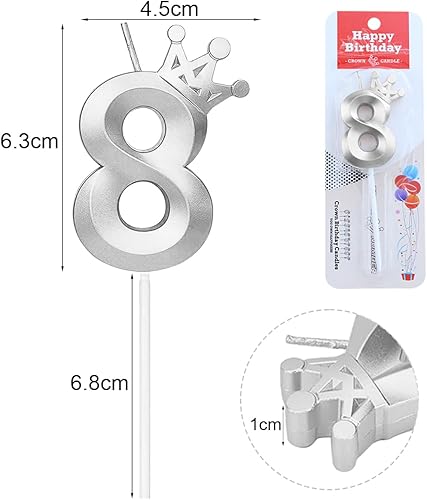 Bougies d'anniversaire Numéro 18,3D Argent Bougie Chiffre 18,Bougies d'anniversaire avec Couronne,pour fêtes d'anniversaire,anniversaires,anniversaires de mariage (Argent, 18) - Nail Gallerys